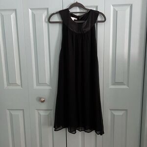 Jenny Han Silk Black Midi Dress Large Sleeveless Satin Trim Chiffon Night Out